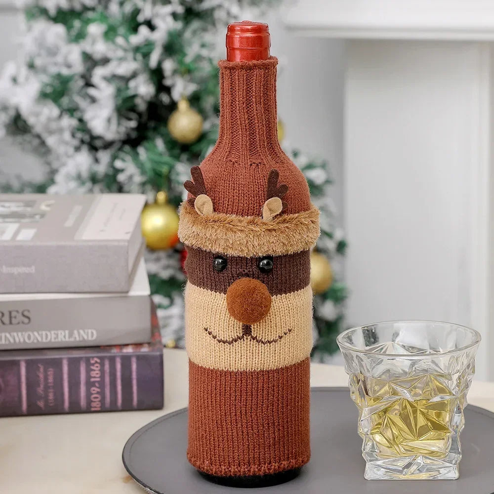 Christmas Wine Bottle Cover Set, Santa Snowman Woven Wine Bottle Bags, Party Dinner Table Decorations, New Year Gifts
