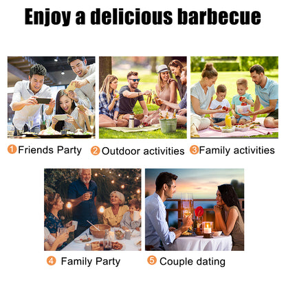 Wood BBQ Fork, Stainless Steel Grill Stick, Outdoor Barbecue Needle, Long Handle Shish Kebab Skewers