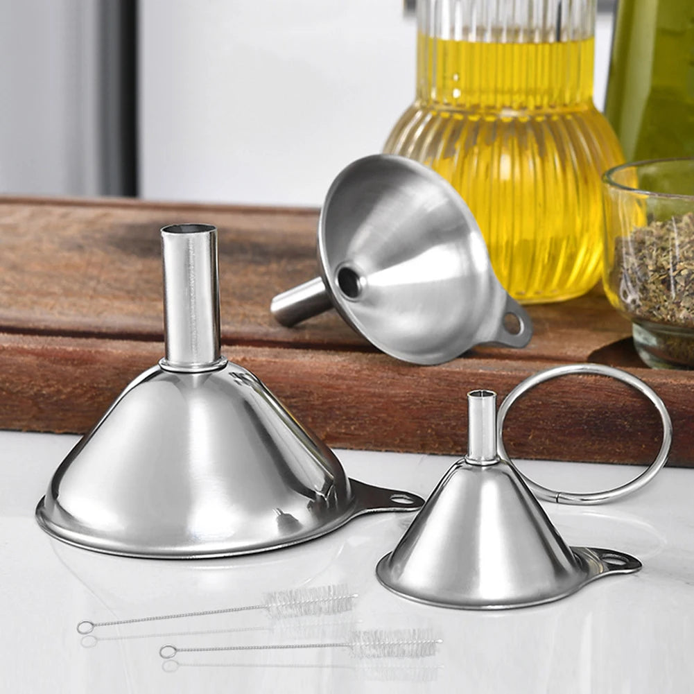 Stainless Steel Funnels Set Multipurpose Kitchen Funnel Set Liquid Transfer Dry Ingredients Powder  1
