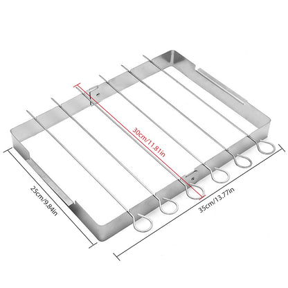 BBQ Skewer Rack Stainless Steel, Foldable Rotating Grill Rack, Metal BBQ Skewers for Shish Kebab, Rotisserie Style