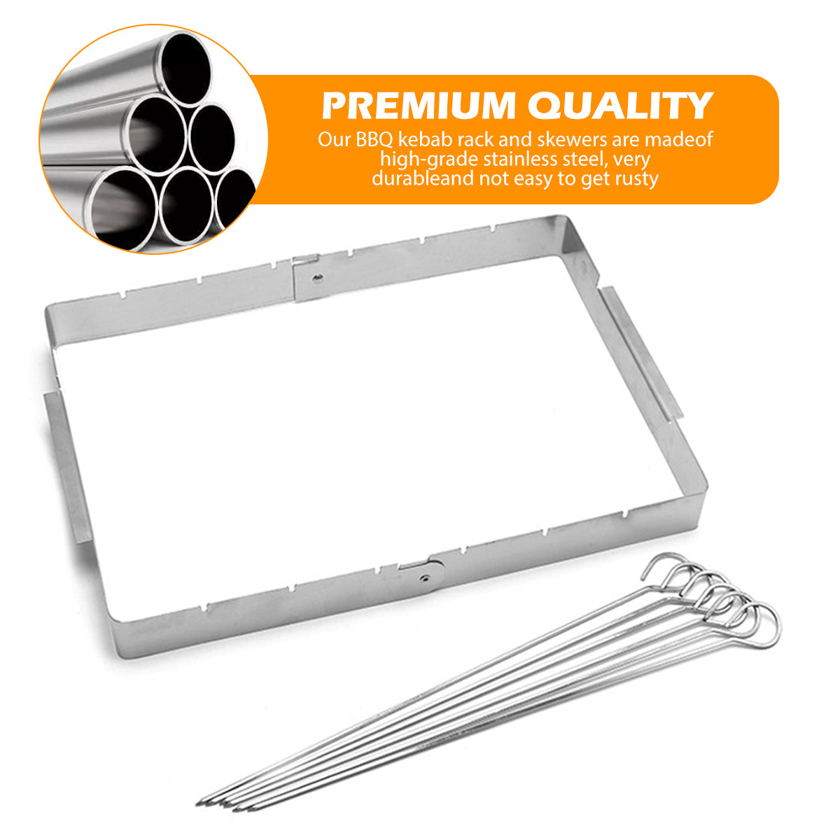 BBQ Skewer Rack Stainless Steel, Foldable Rotating Grill Rack, Metal BBQ Skewers for Shish Kebab, Rotisserie Style