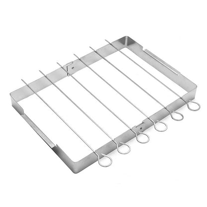 BBQ Skewer Rack Stainless Steel, Foldable Rotating Grill Rack, Metal BBQ Skewers for Shish Kebab, Rotisserie Style