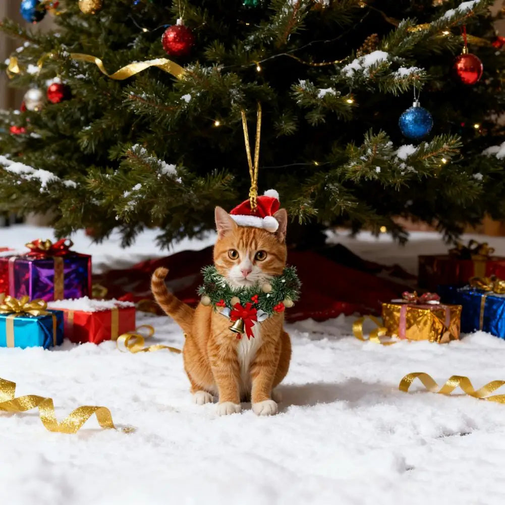 Pendant Christmas Cat Ornaments, Christmas Car Home Decoration, Acrylic Cat Decorations for Christmas Garlands