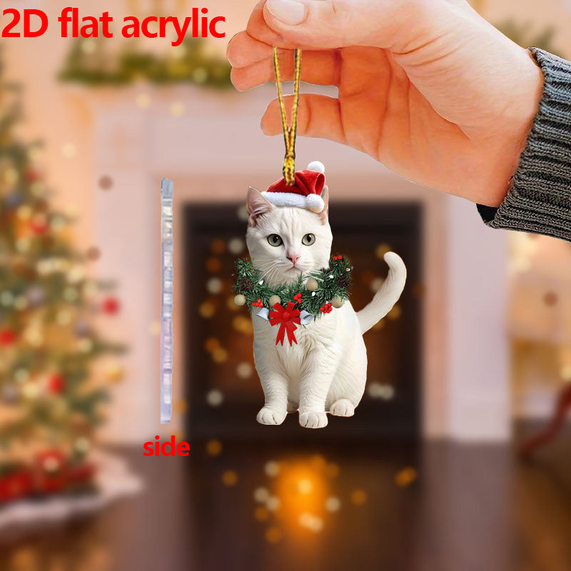 Pendant Christmas Cat Ornaments, Christmas Car Home Decoration, Acrylic Cat Decorations for Christmas Garlands