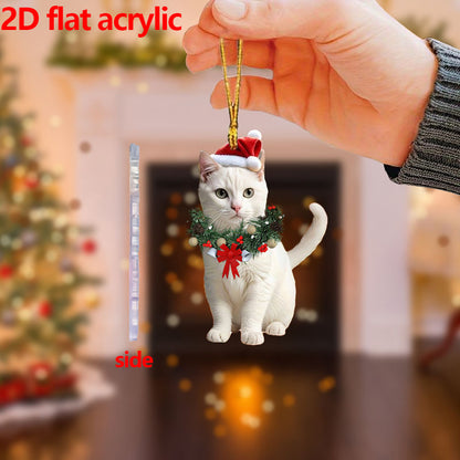 Pendant Christmas Cat Ornaments, Christmas Car Home Decoration, Acrylic Cat Decorations for Christmas Garlands