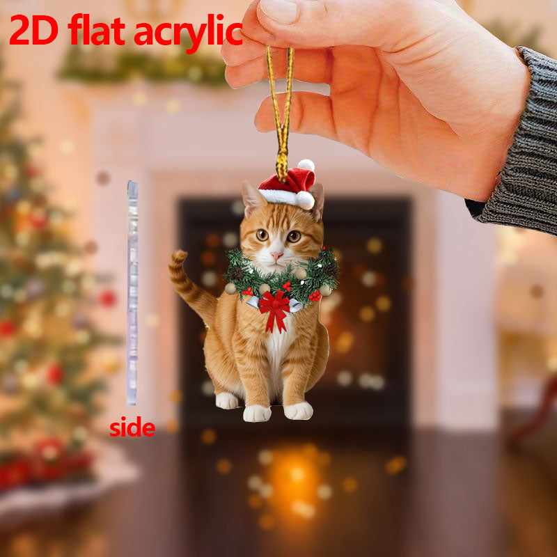 Pendant Christmas Cat Ornaments, Christmas Car Home Decoration, Acrylic Cat Decorations for Christmas Garlands
