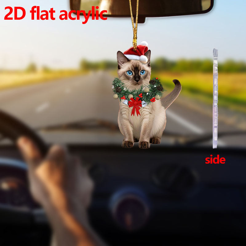 Pendant Christmas Cat Ornaments, Christmas Car Home Decoration, Acrylic Cat Decorations for Christmas Garlands