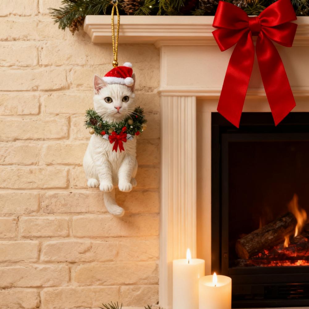 Pendant Christmas Cat Ornaments, Christmas Car Home Decoration, Acrylic Cat Decorations for Christmas Garlands