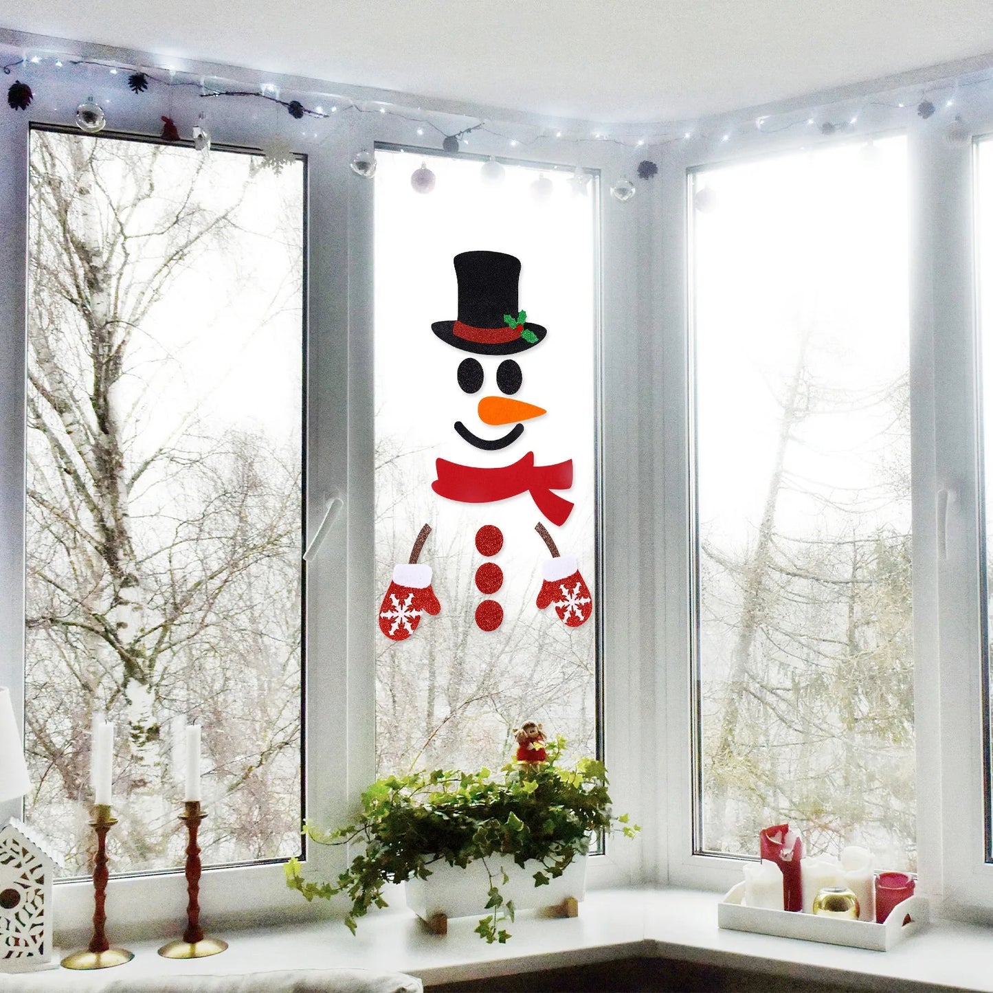 Felt Cloth Christmas Door Stickers, Santa Claus Snowman Elk Window Decoration, Holiday Home Wall Decals