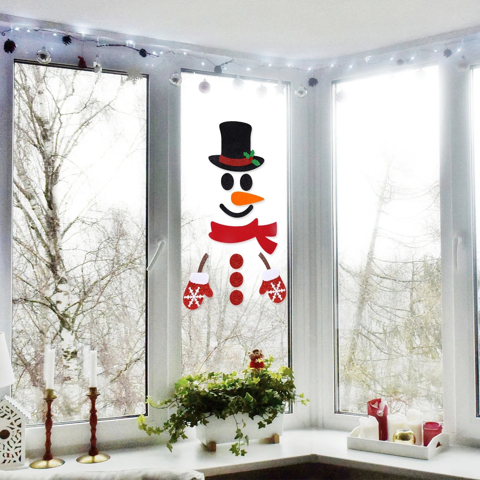 Felt Cloth Christmas Door Stickers, Santa Claus Snowman Elk Window Decoration, Holiday Home Wall Decals