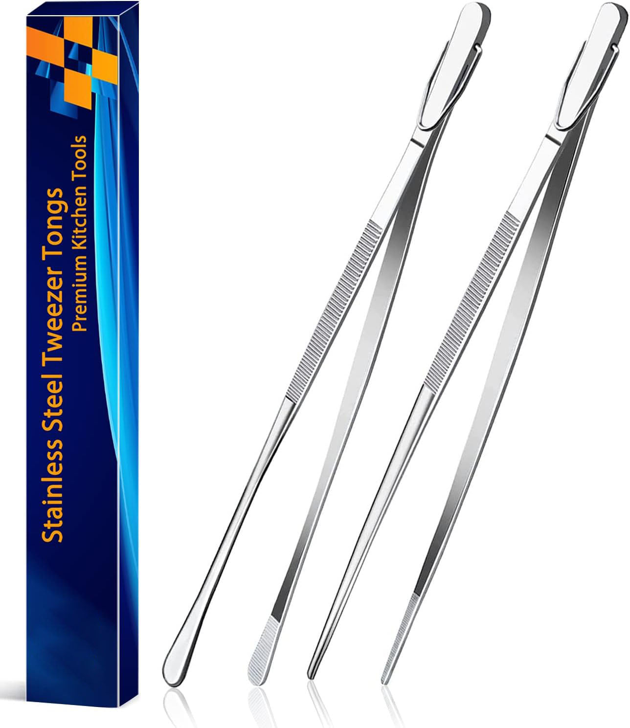 Fine Long Tweezer Tongs for Cooking, Stainless Steel Cooking Tweezers Precision Kitchen Tongs for Food Plating, Grilling