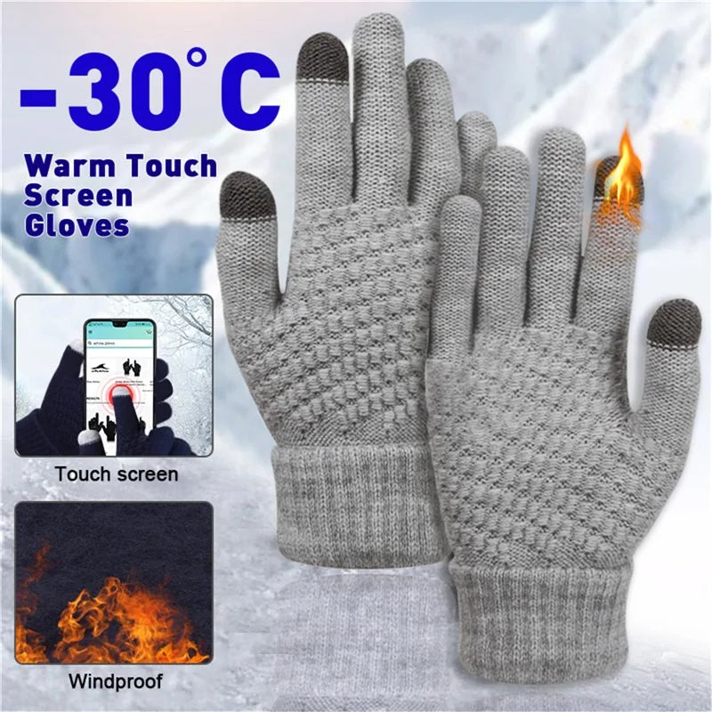 Touch Screen Gloves Warm Winter Women Men Full Finger Outdoor Cycling Classical Knit Mittens Wool D 1