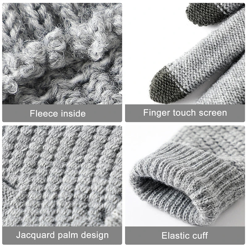 Touch Screen Gloves Warm Winter Women Men Full Finger Outdoor Cycling Classical Knit Mittens Wool D 2