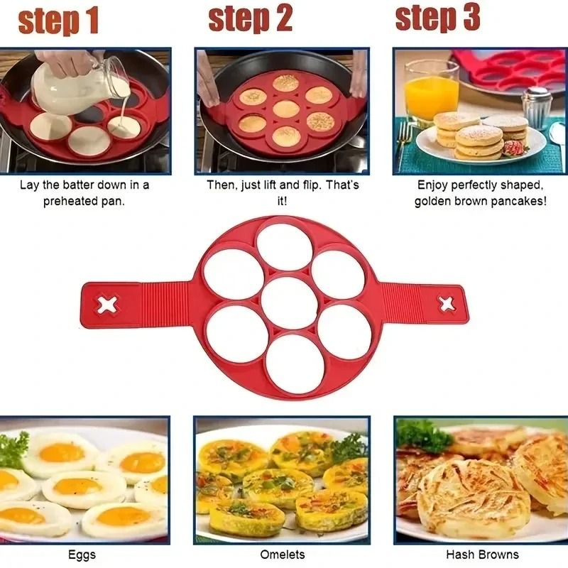 Silicone 7 Hole Non Stick Baking Mold With Handle For Eggs Pancakes And Snacks 1
