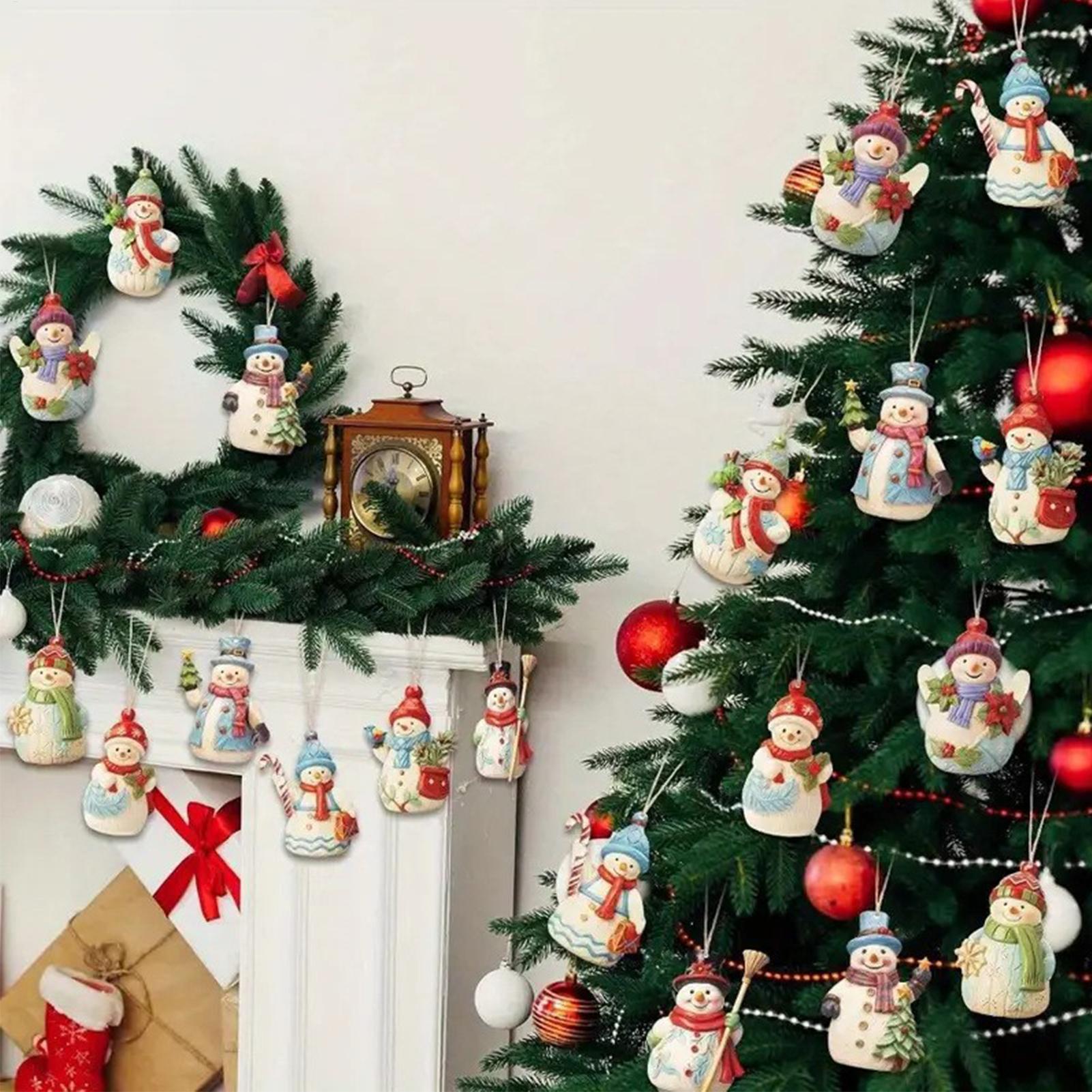 Wood Crafts Snowman Ornament, Decorative Hangable Ornaments, Christmas Tree Pendant for Holiday Home