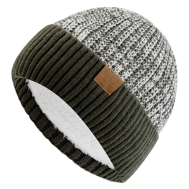 Fur Lined Winter Hat New Unisex TwoTone Beanie Fashion Warm Knitted Cap Men And Women Casual Winter 5