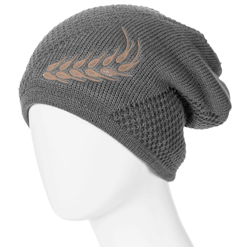 Fashion Wheat Winter Hat, Unisex Thick Fur Lined Beanie, Embroidered Knitted Hat Men & Women, Warm Ski Cap