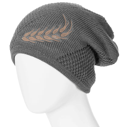 Fashion Wheat Winter Hat, Unisex Thick Fur Lined Beanie, Embroidered Knitted Hat Men & Women, Warm Ski Cap