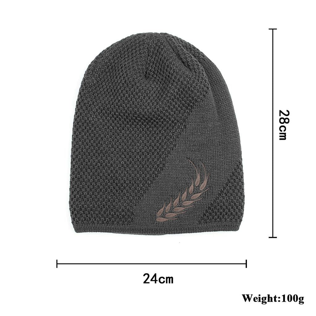 Fashion Wheat Winter Hat, Unisex Thick Fur Lined Beanie, Embroidered Knitted Hat Men & Women, Warm Ski Cap
