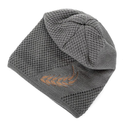 Fashion Wheat Winter Hat, Unisex Thick Fur Lined Beanie, Embroidered Knitted Hat Men & Women, Warm Ski Cap