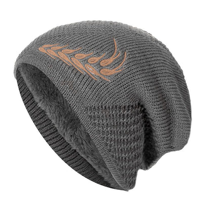 Fashion Wheat Winter Hat, Unisex Thick Fur Lined Beanie, Embroidered Knitted Hat Men & Women, Warm Ski Cap