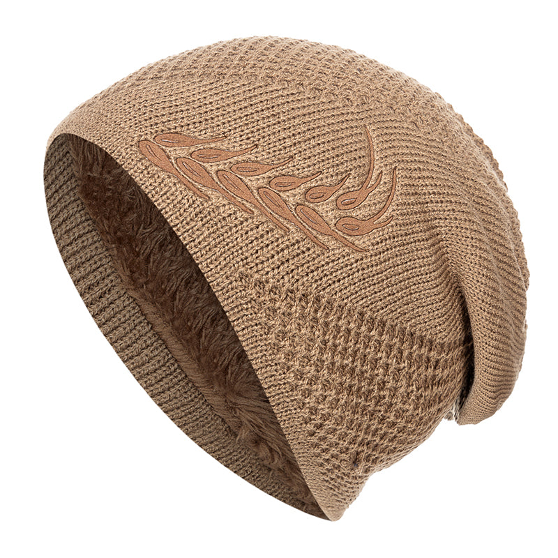 Fashion Wheat Winter Hat, Unisex Thick Fur Lined Beanie, Embroidered Knitted Hat Men & Women, Warm Ski Cap