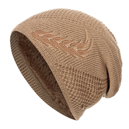 Fashion Wheat Winter Hat, Unisex Thick Fur Lined Beanie, Embroidered Knitted Hat Men & Women, Warm Ski Cap
