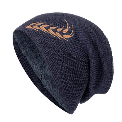 Fashion Wheat Winter Hat, Unisex Thick Fur Lined Beanie, Embroidered Knitted Hat Men & Women, Warm Ski Cap