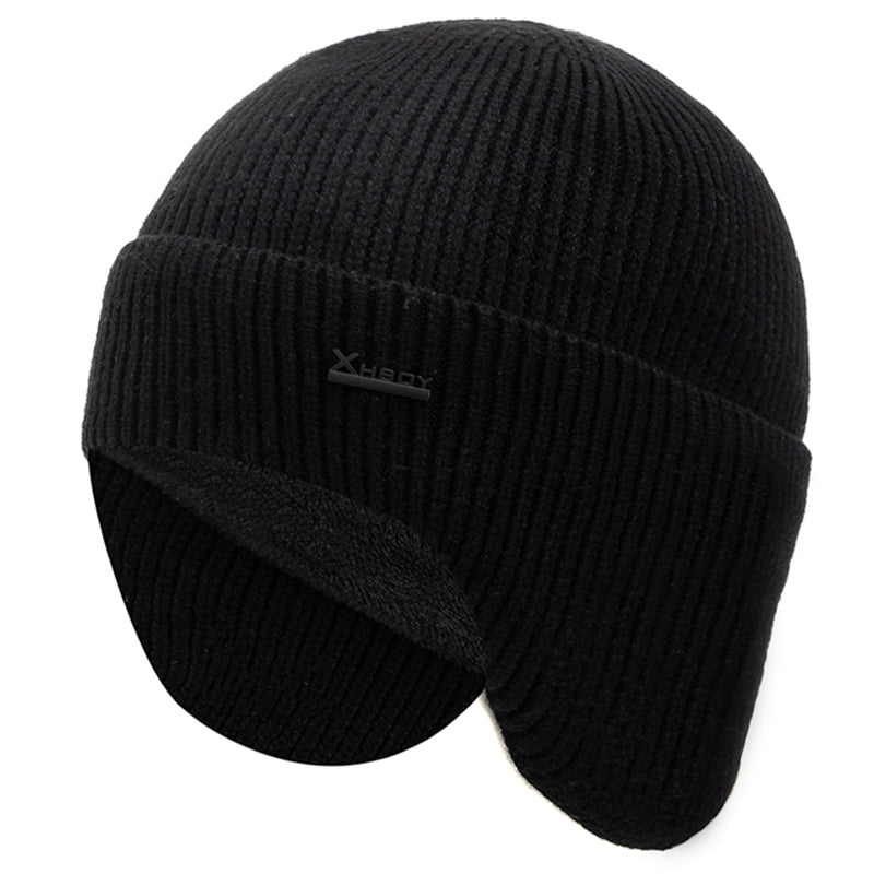 Men Winter Hat New, Soft Beanie Hat for Male, Fleece Warm Earflap Cap, Outdoor Thicken Ski Sports Knitted Hat