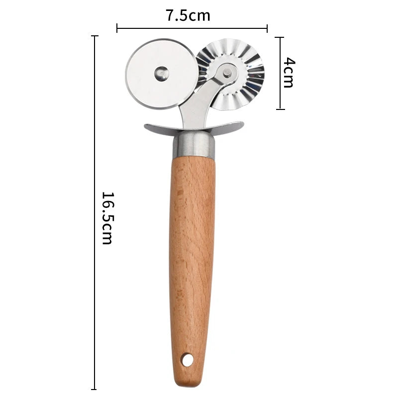 Metal Dumpling Maker, Pastry Press with Wooden Handle, Double Wheel Pasta Cutter, Ravioli Dumplings Kitchen Tool
