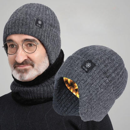 Faux Fur Lined Bomber Hats, Men Winter Knitted Hat, Outdoor Earmuff Casual Fashion, Plush Warmth Peaked Cap