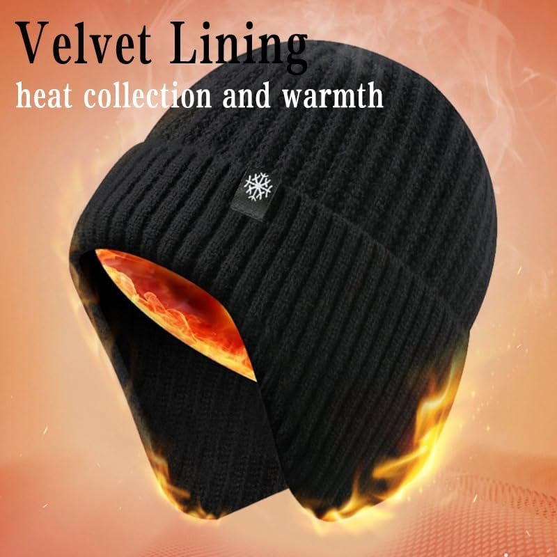 Faux Fur Lined Bomber Hats, Men Winter Knitted Hat, Outdoor Earmuff Casual Fashion, Plush Warmth Peaked Cap