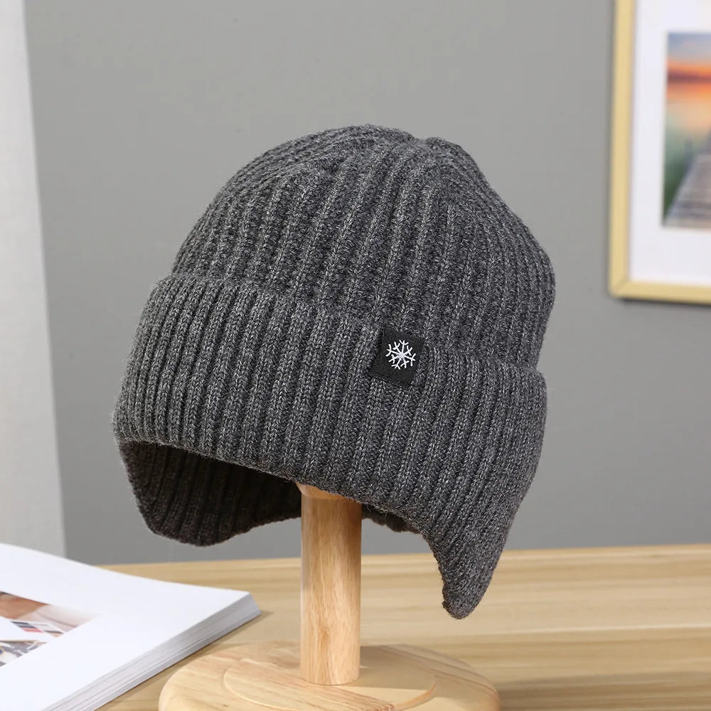 Faux Fur Lined Bomber Hats, Men Winter Knitted Hat, Outdoor Earmuff Casual Fashion, Plush Warmth Peaked Cap