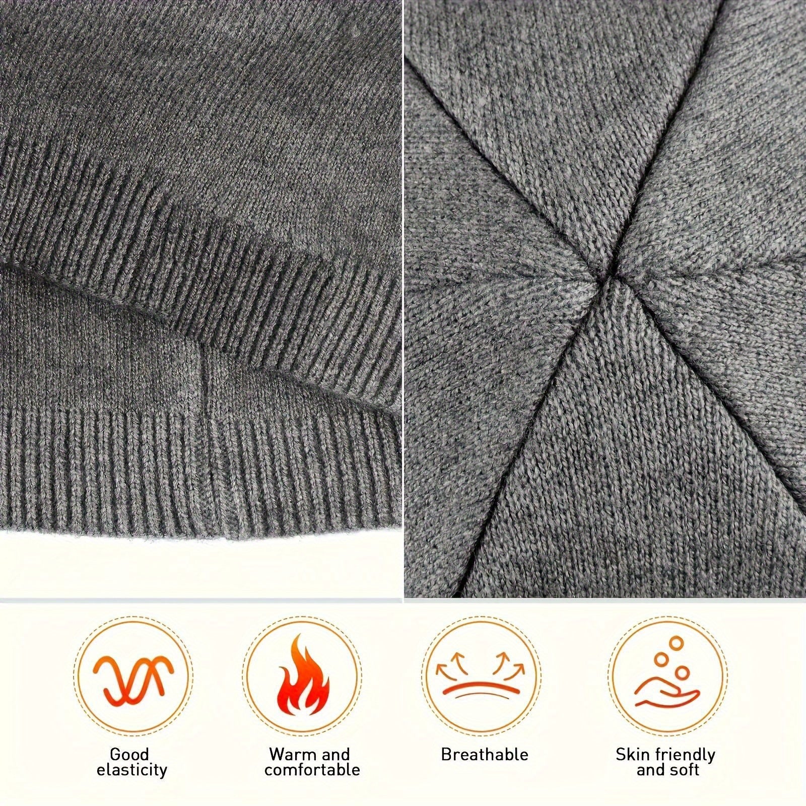 Unisex Soft Warm Winter Knitted Beanie Hat, Windproof Outdoor Sports Cap, Breathable Running, Hiking, Cycling