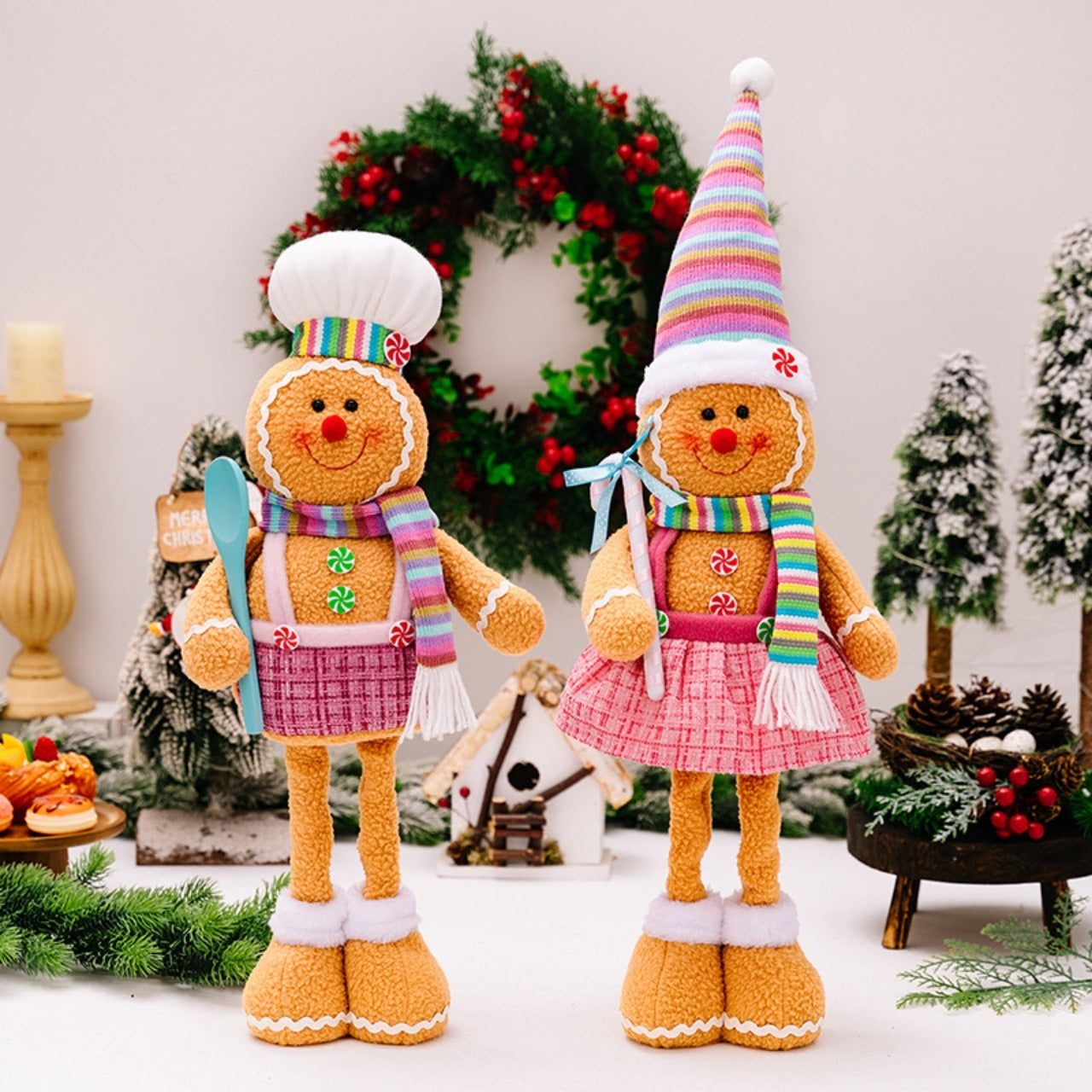 Christmas Decoration, Polar Fluffy Cartoon Retractable, Gingerbread Man Decorative Legs
