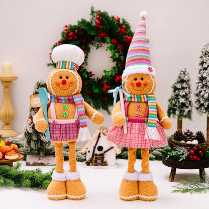 Christmas Decoration, Polar Fluffy Cartoon Retractable, Gingerbread Man Decorative Legs
