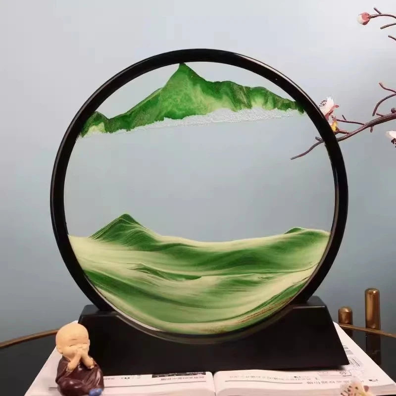 Round Glass Sand Art Deep Sea Sandscape Flowing Quicksand Painting Moving Hourglass Office Home Dec 2