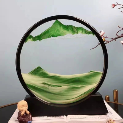 Round Glass Sand Art Deep Sea Sandscape Flowing Quicksand Painting Moving Hourglass Office Home Dec 2