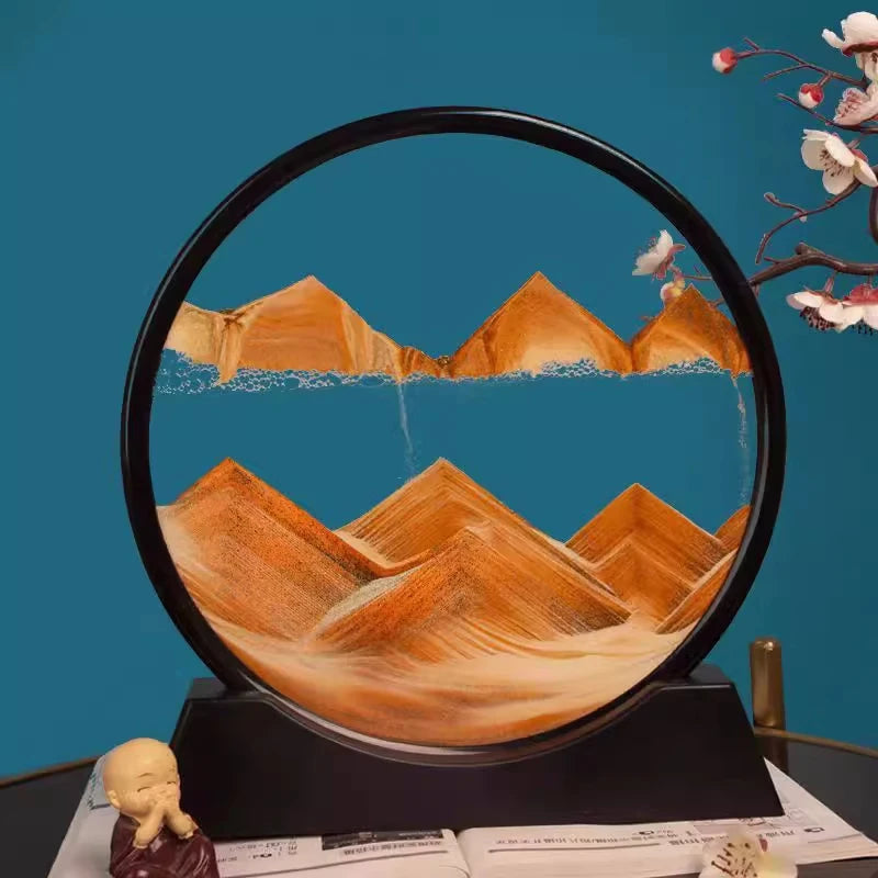 Round Glass Sand Art Deep Sea Sandscape Flowing Quicksand Painting Moving Hourglass Office Home Dec 6