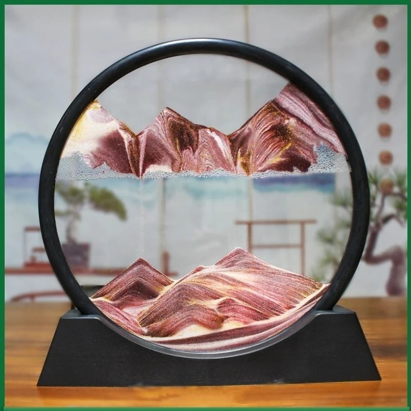 Round Glass Sand Art Deep Sea Sandscape Flowing Quicksand Painting Moving Hourglass Office Home Dec 11