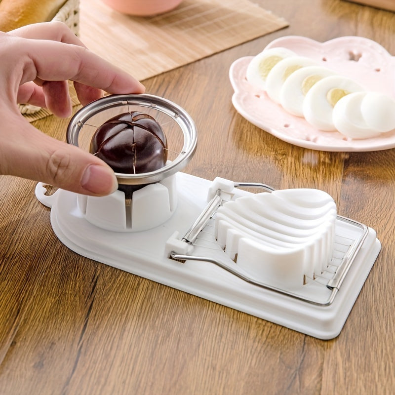 Multifunctional Egg Slicer, Stainless Steel Egg Cutter, Fancy Splitter, Two In One Kitchen Tool, Home Egg Cutting Gadget