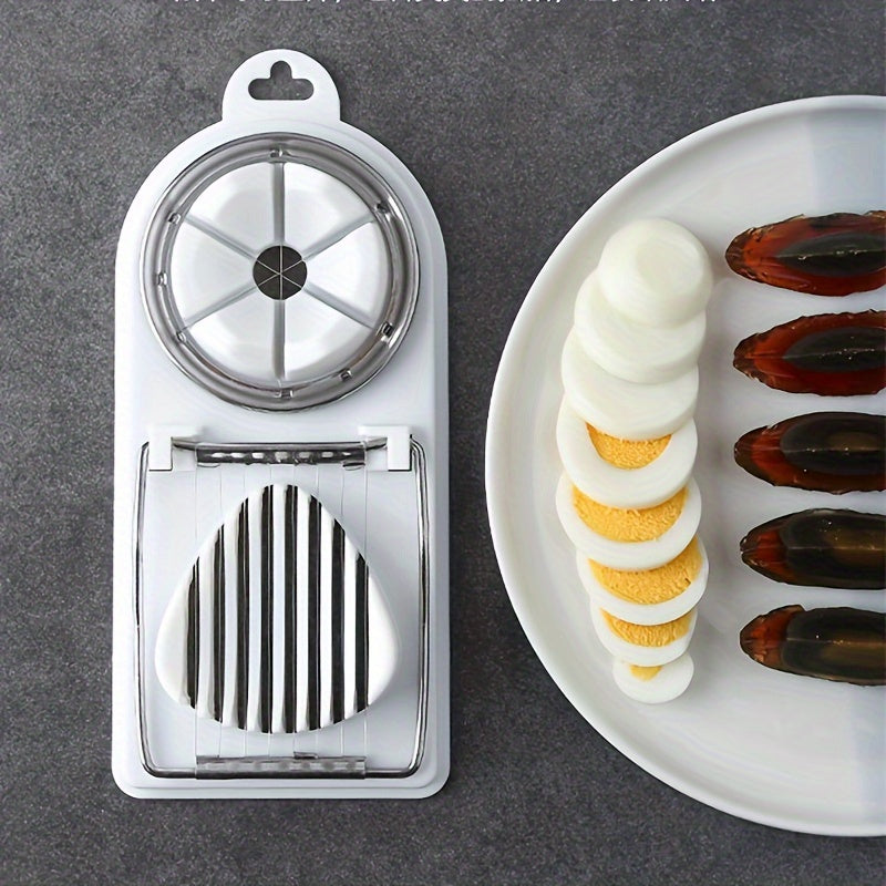 Multifunctional Egg Slicer, Stainless Steel Egg Cutter, Fancy Splitter, Two In One Kitchen Tool, Home Egg Cutting Gadget