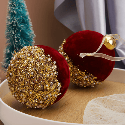 VelvetGlitz 3Inch Red Velvet  Sequin Christmas Balls Set Premium Glitter Ornaments For Tree And Par 1