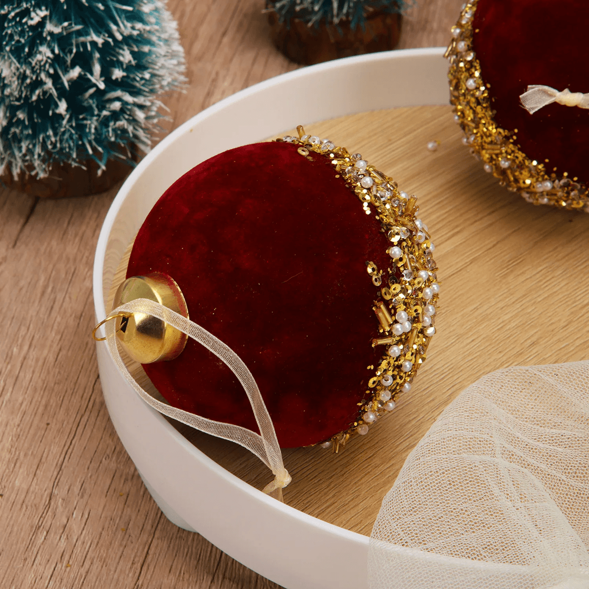 VelvetGlitz 3Inch Red Velvet  Sequin Christmas Balls Set Premium Glitter Ornaments For Tree And Par 2