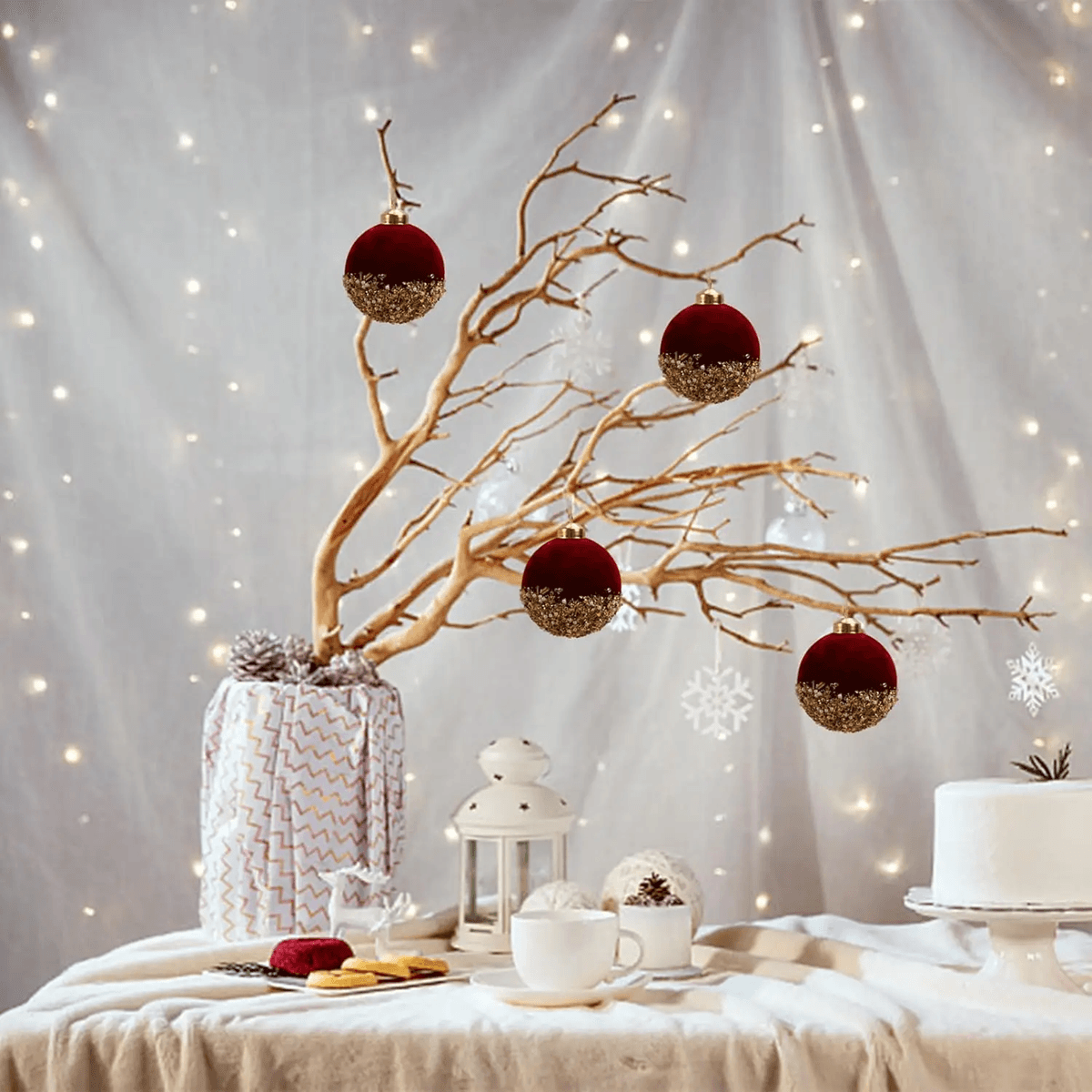 VelvetGlitz 3-Inch Red Velvet & Sequin Christmas Balls Set (Premium Glitter Ornaments for Tree and Party Decor)