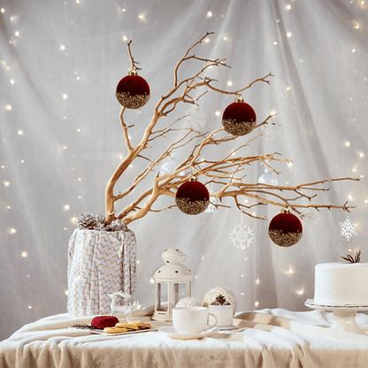 VelvetGlitz 3-Inch Red Velvet & Sequin Christmas Balls Set (Premium Glitter Ornaments for Tree and Party Decor)