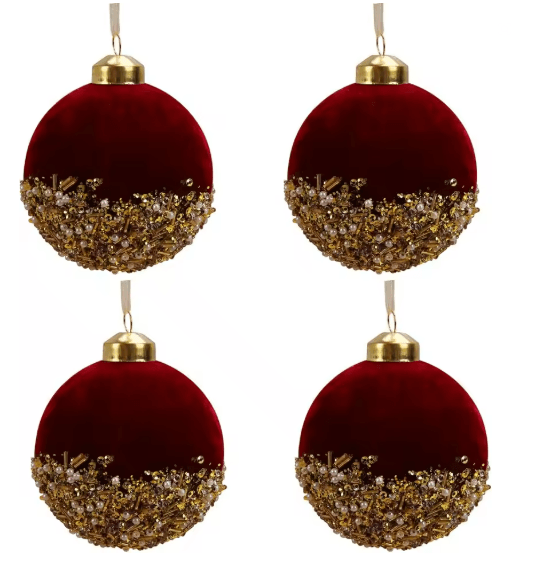 VelvetGlitz 3Inch Red Velvet  Sequin Christmas Balls Set Premium Glitter Ornaments For Tree And Par 5