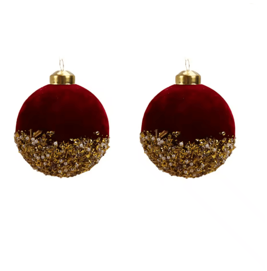 VelvetGlitz 3Inch Red Velvet  Sequin Christmas Balls Set Premium Glitter Ornaments For Tree And Par 4