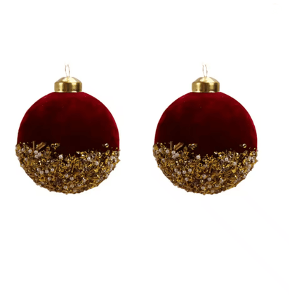 VelvetGlitz 3Inch Red Velvet  Sequin Christmas Balls Set Premium Glitter Ornaments For Tree And Par 4