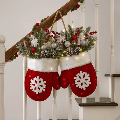 GloveBloom Christmas Floral Garland  Creative Glove Shaped Wreath For Door And Window Decor 1